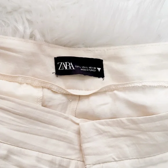 Zara Cream Linen Blend Pants Trousers Size Large - Picture 7 of 7